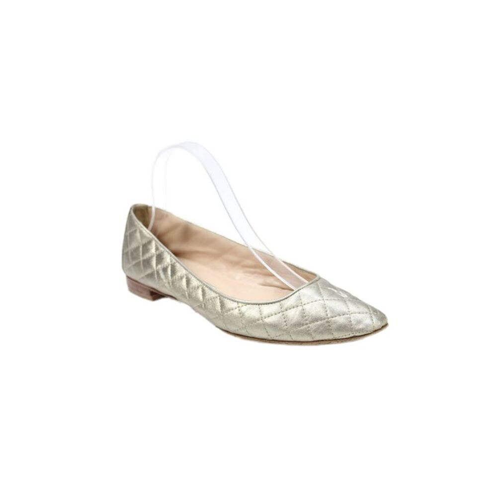 Manolo Blahnik Womens Leather Quilted Slide On Ballet Flats Gold Size 39.5